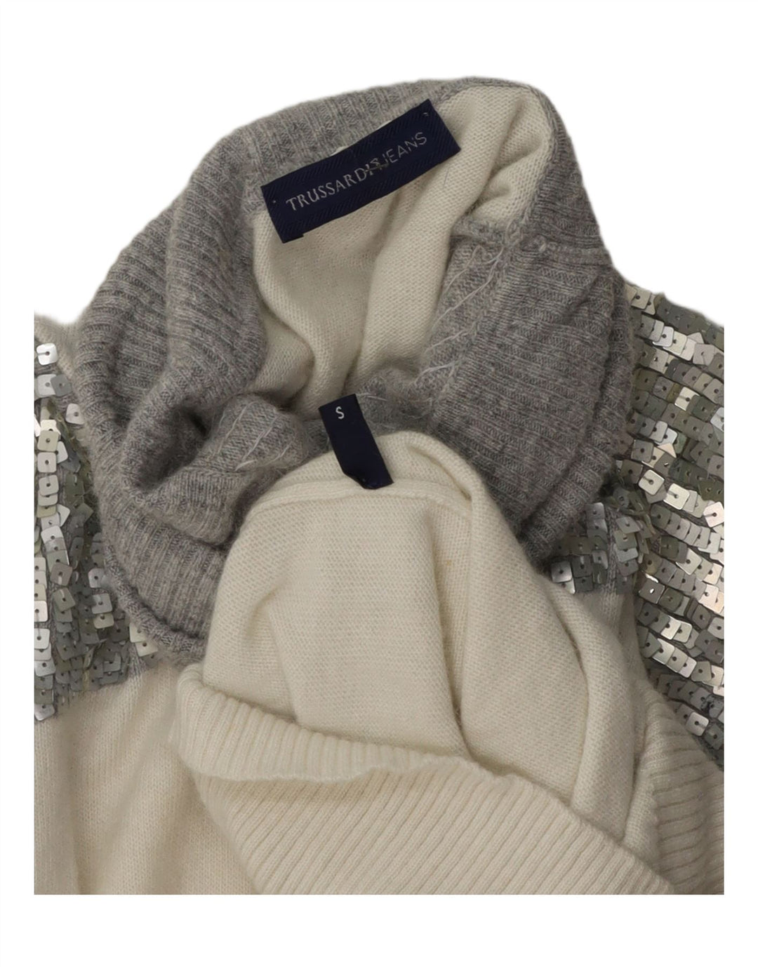 TRUSSARDI Womens Roll Neck Jumper Sweater UK 10 Small Off White Vintage Trussardi and Second-Hand Trussardi from Messina Hembry 