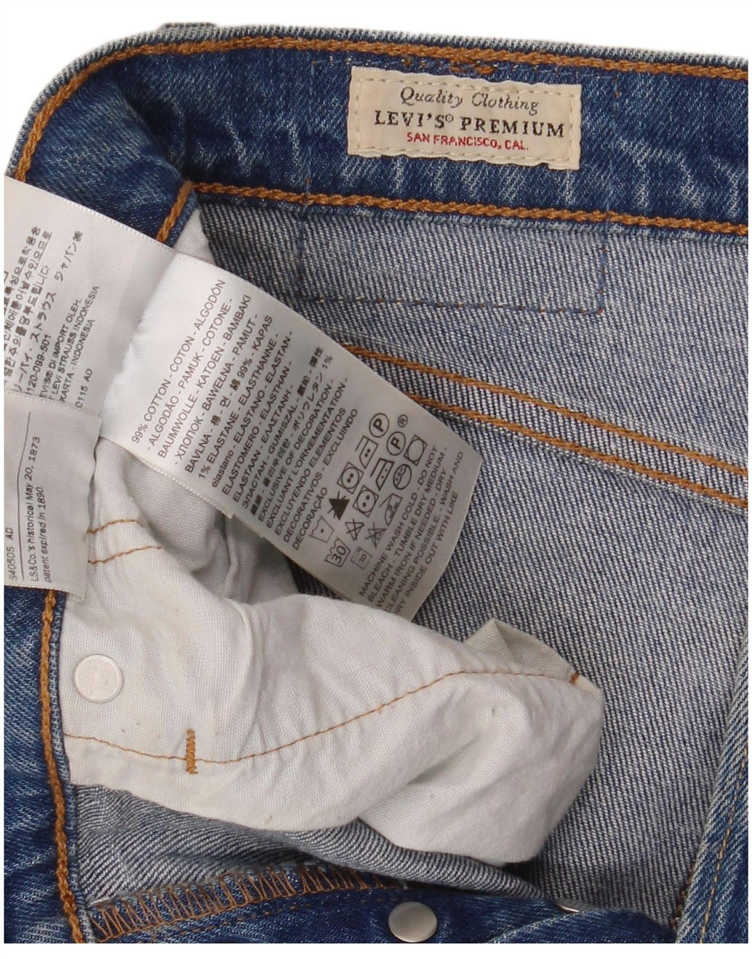 Мужские прямые джинсы LEVI'S 501 W27 L30 синие, хлопок