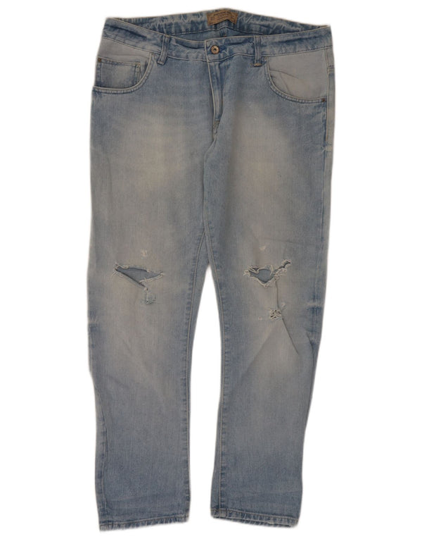 Женские потертые прямые джинсы Zara EU 42, большие W32 L29, синие, хлопок