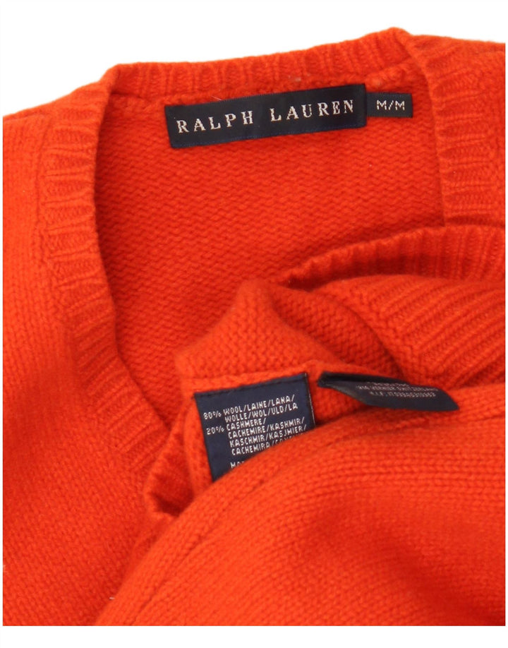 Женский джемпер с v-образным вырезом Ralph Lauren UK 12, шерсть среднего оранжевого цвета
