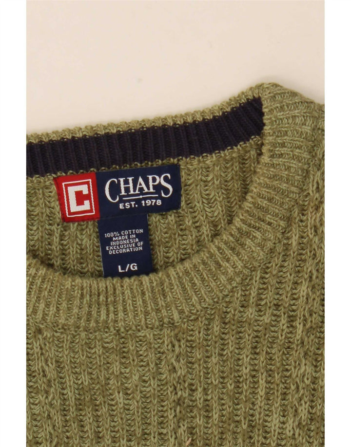 Мужской джемпер с круглым вырезом Chaps, большой зеленый хлопковый свитер в крапинку