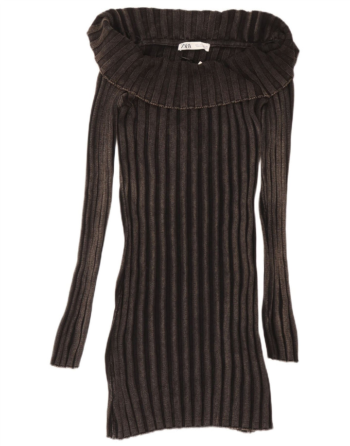 Женское платье-джемпер с длинными рукавами ZARA UK 14, большой черный хлопок