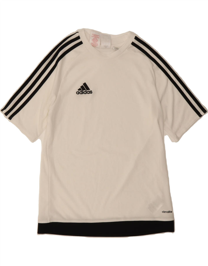 ADIDAS Boys Climalite T-Shirt Top 13-14 Years White Colourblock Polyester Vintage Adidas and Second-Hand Adidas from Messina Hembry 