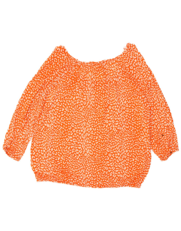 MICHAEL KORS Womens Top 3/4 Sleeve UK 16 Large Orange Animal Print Viscose