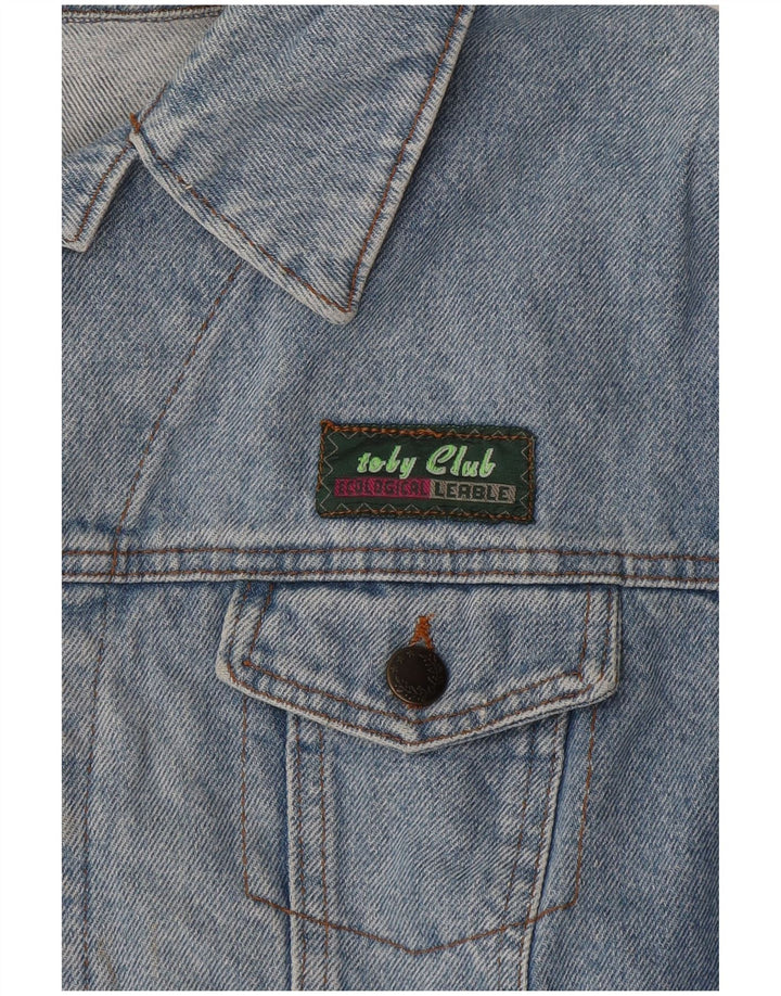 Винтажная джинсовая куртка с графическим рисунком для мальчиков 11-12 лет, синяя