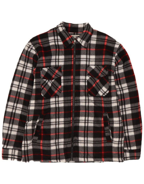 Винтажная мужская фланелевая рубашка шерпа-лесоруба среднего черного цвета в клетку из полиэстера