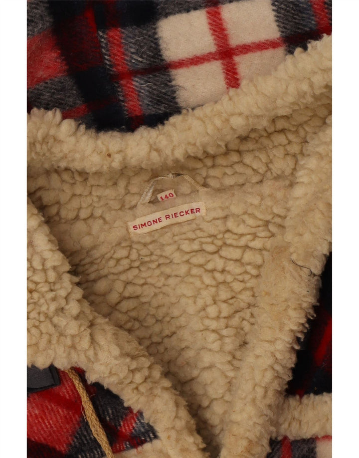 SIMONE Куртка-дафл из шерпы с капюшоном для девочек 9-10 лет, красная клетка