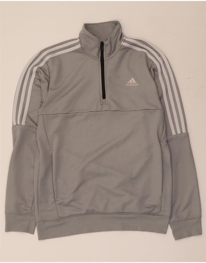 Мужской свитер Adidas с воротником на молнии, маленький серый полиэстер