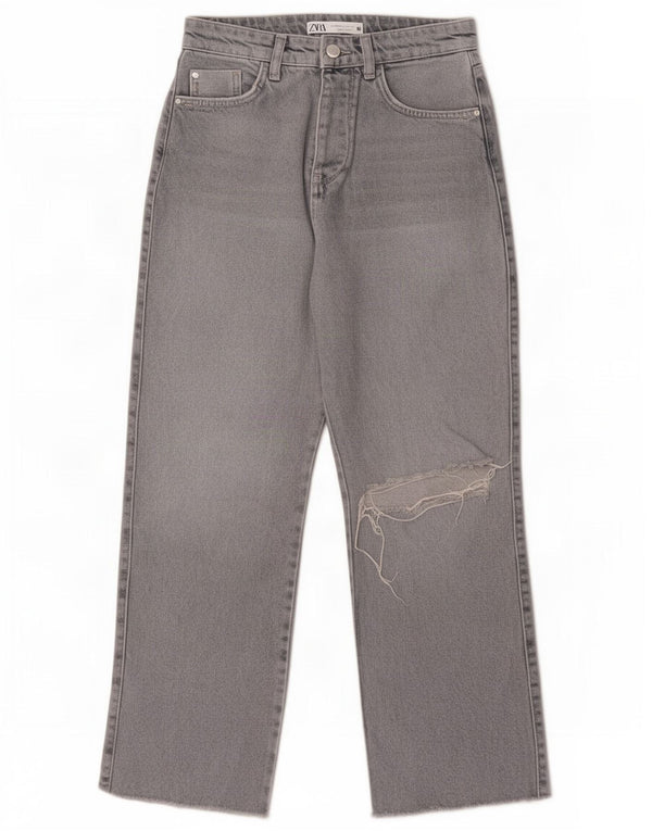 Женские потертые широкие джинсы с высокой талией Zara EU 36 XS W26 L26 Серые