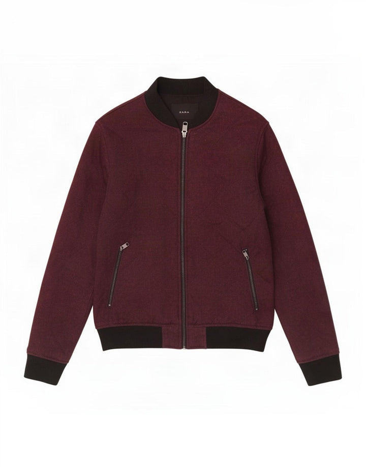 Мужская куртка-бомбер Zara UK 36, маленькая, бордовый, полиэстер с цветными блоками