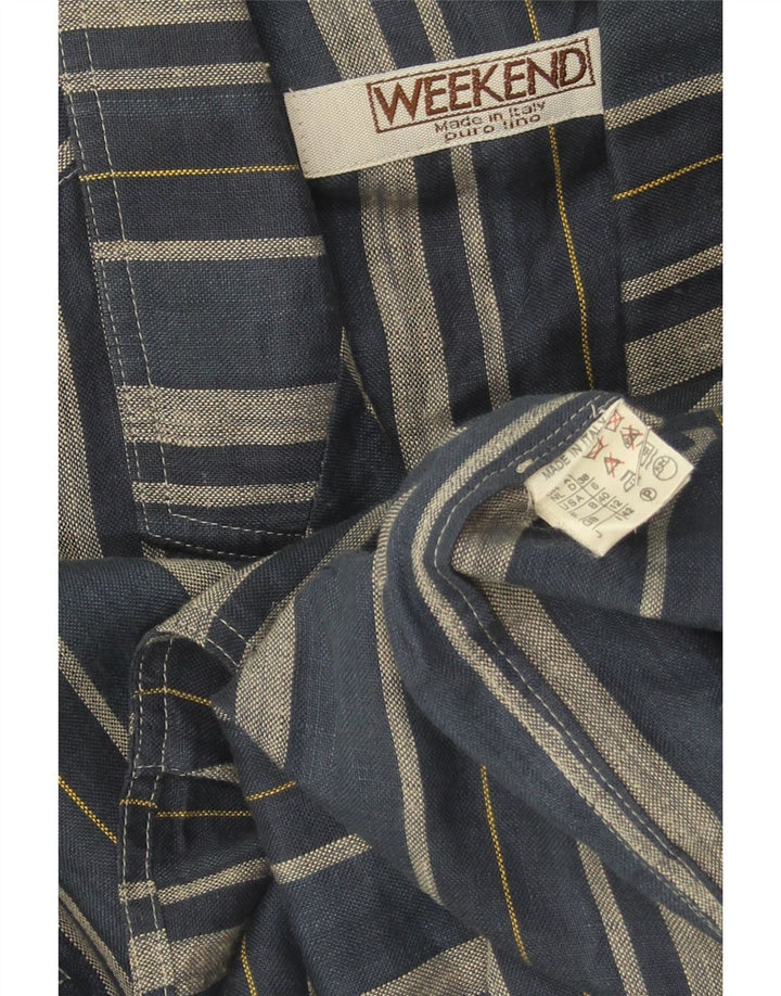 WEEKEND Womens Longline Blazer Jacket UK 12 Medium Navy Blue Striped Vintage Weekend and Second-Hand Weekend from Messina Hembry 