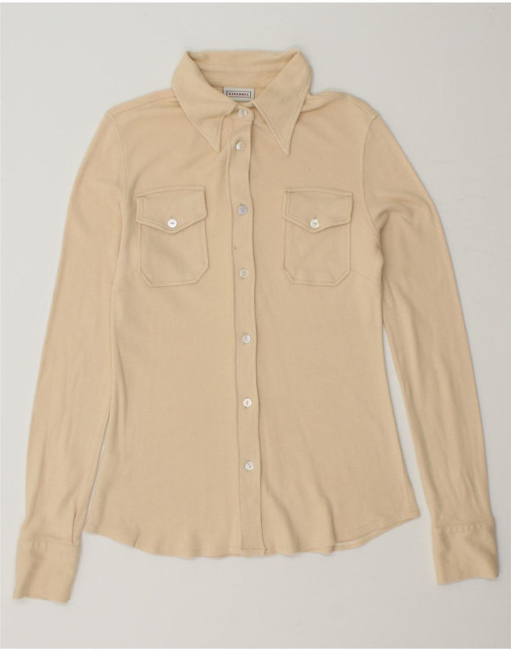 STEFANEL Womens Shirt UK 12 Medium Beige Vintage Stefanel and Second-Hand Stefanel from Messina Hembry 