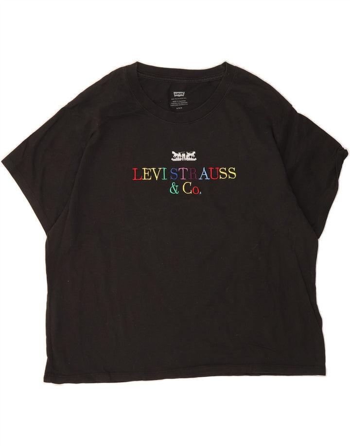 LEVI'S Womens Graphic T-Shirt Top UK 14 Medium Black Cotton Vintage Levi's and Second-Hand Levi's from Messina Hembry 