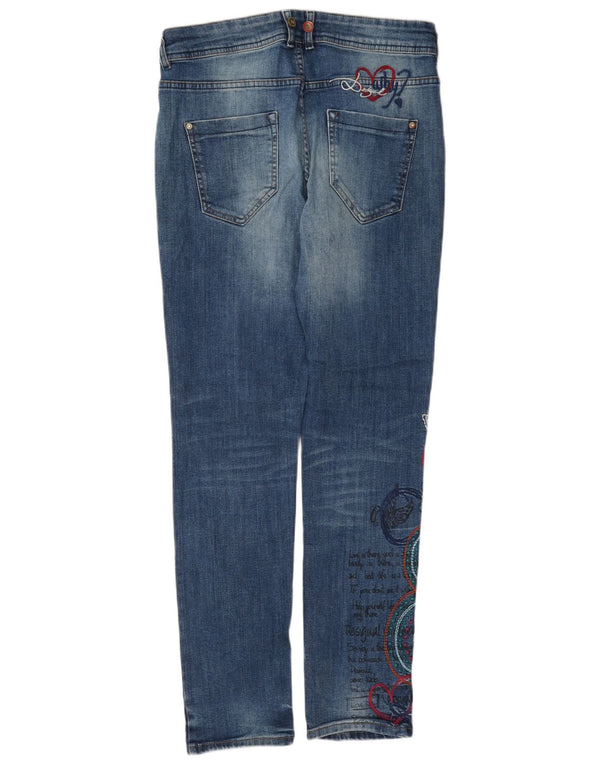Женские узкие джинсы Desigual с рисунком W28 L31, синий хлопок с цветочным принтом
