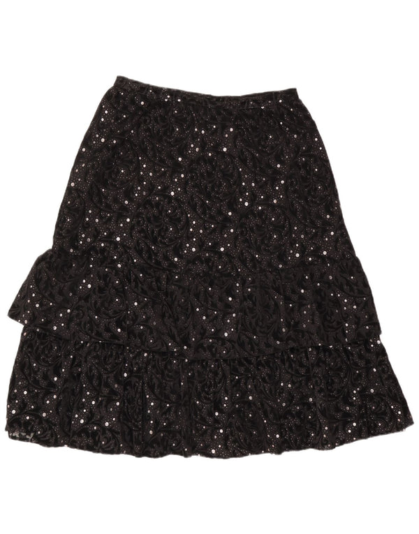 Винтажная женская многоярусная юбка IT 44 Medium W30 Черная с пейсли, полиамид