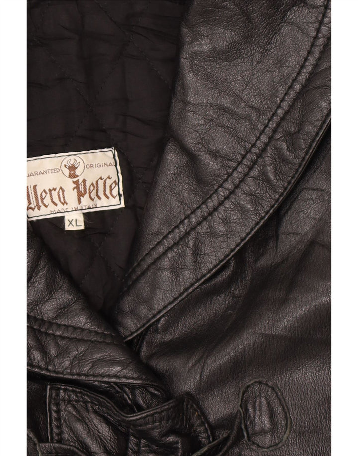 VINTAGE Womens Oversized Leather Coat UK 18 XL Black Leather Vintage Vintage and Second-Hand Vintage from Messina Hembry 