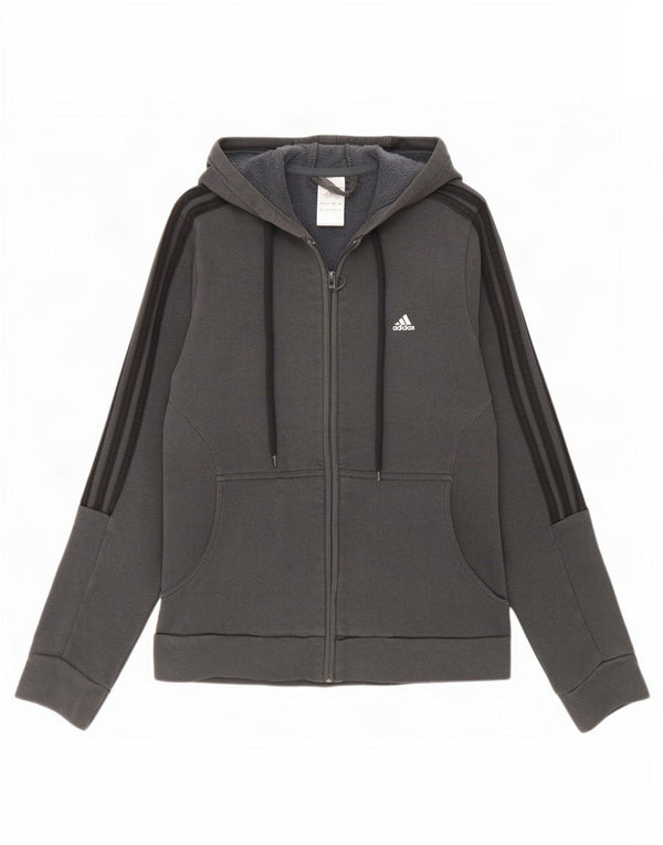 Женский свитер с капюшоном на молнии Adidas UK 14, хлопковый средний серый цвет