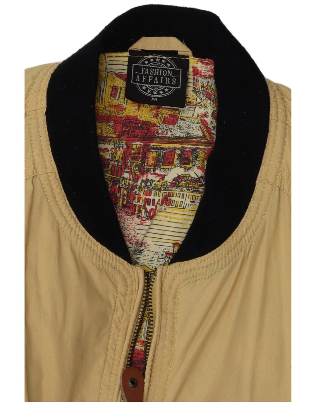 VINTAGE Mens Loose Fit Bomber Jacket UK 38 Medium Beige Cotton