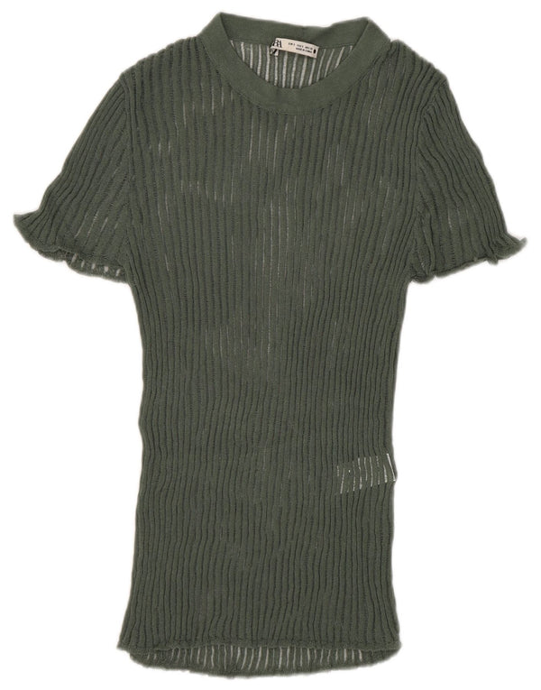 Женская вязаная блузка Zara Top UK 8, маленькая зеленая вискоза