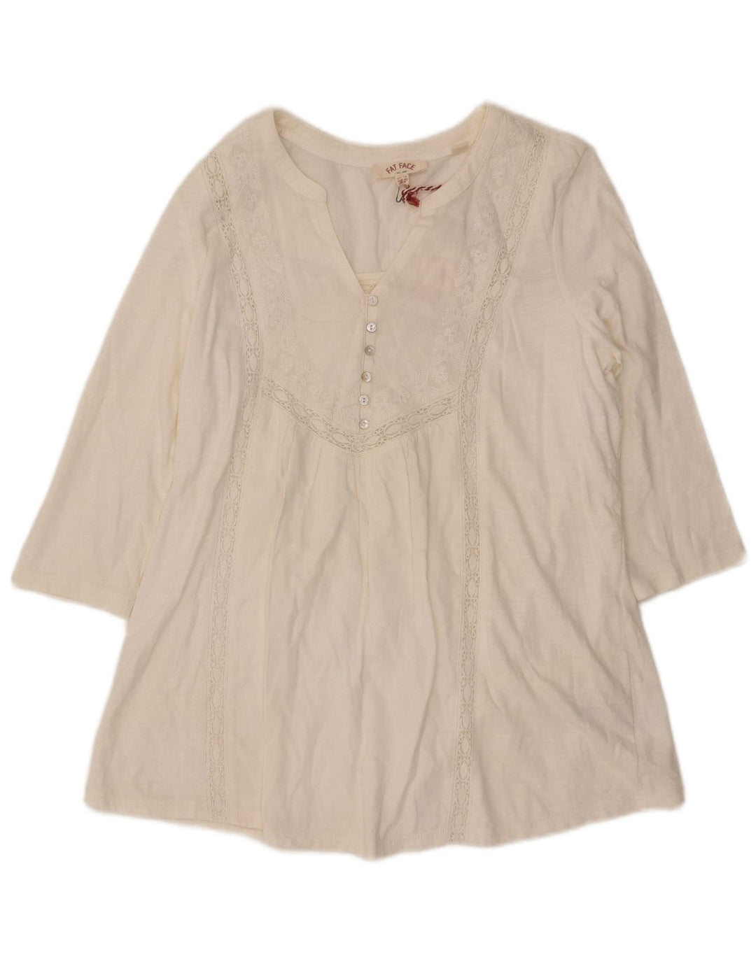 Женская блузка Fat Face с рукавом 3/4, топ UK 12, средний белый хлопок, хлопок