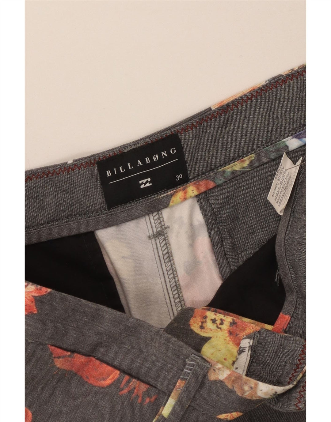 Мужские шорты чинос Billabong W30, полиэстер среднего серого цвета с цветочным принтом