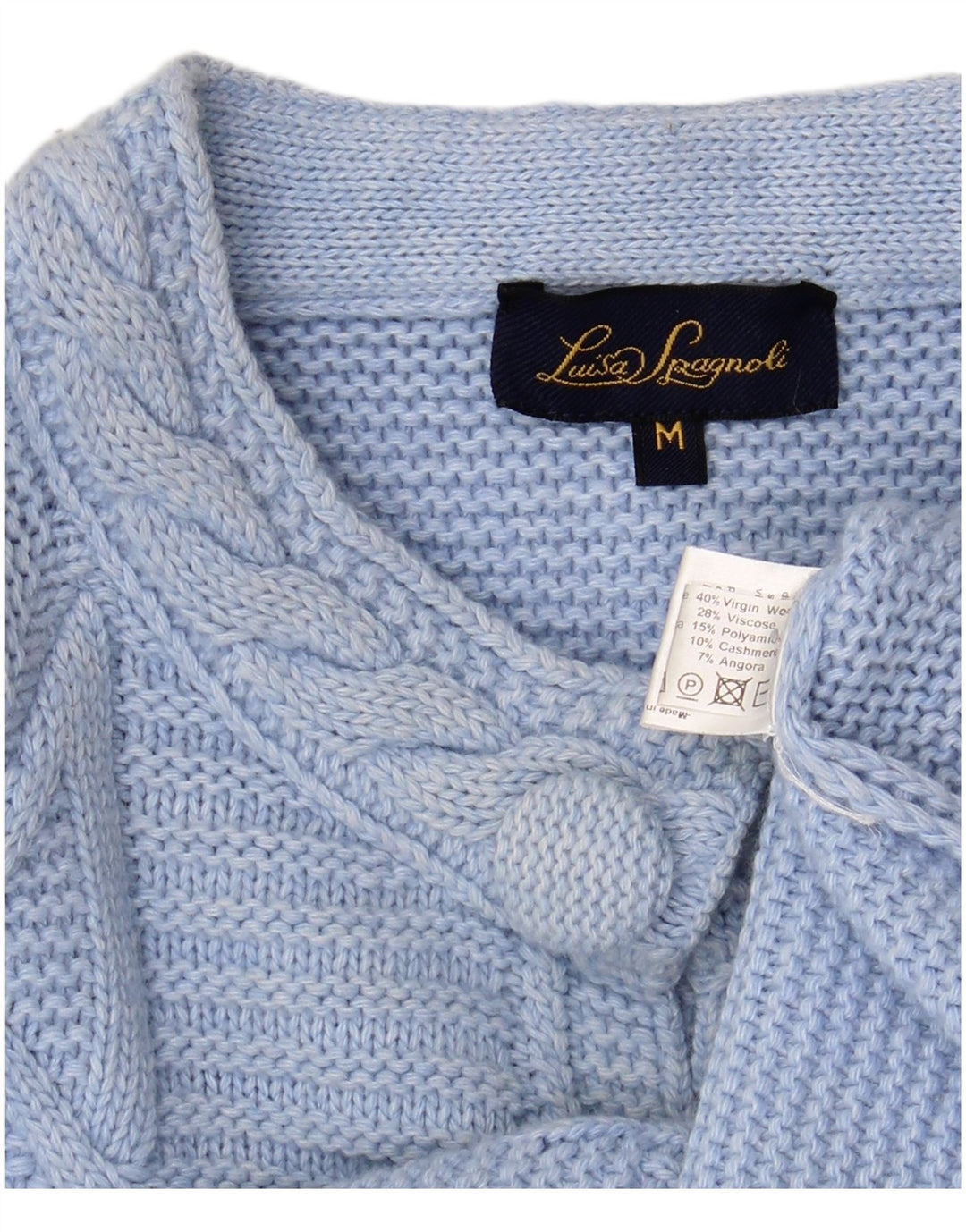 LUISA SPAGNOLI Womens Crop Cardigan Sweater UK 14 Medium Blue Wool