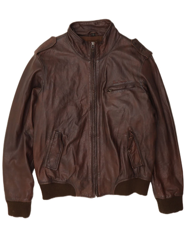 Мужская кожаная куртка в стиле милитари Ben Sherman UK 42 XL коричневая