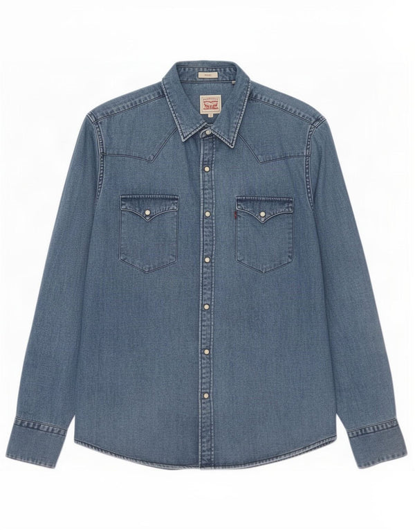 Мужская джинсовая рубашка приталенного кроя Levi's, маленькая синяя хлопковая