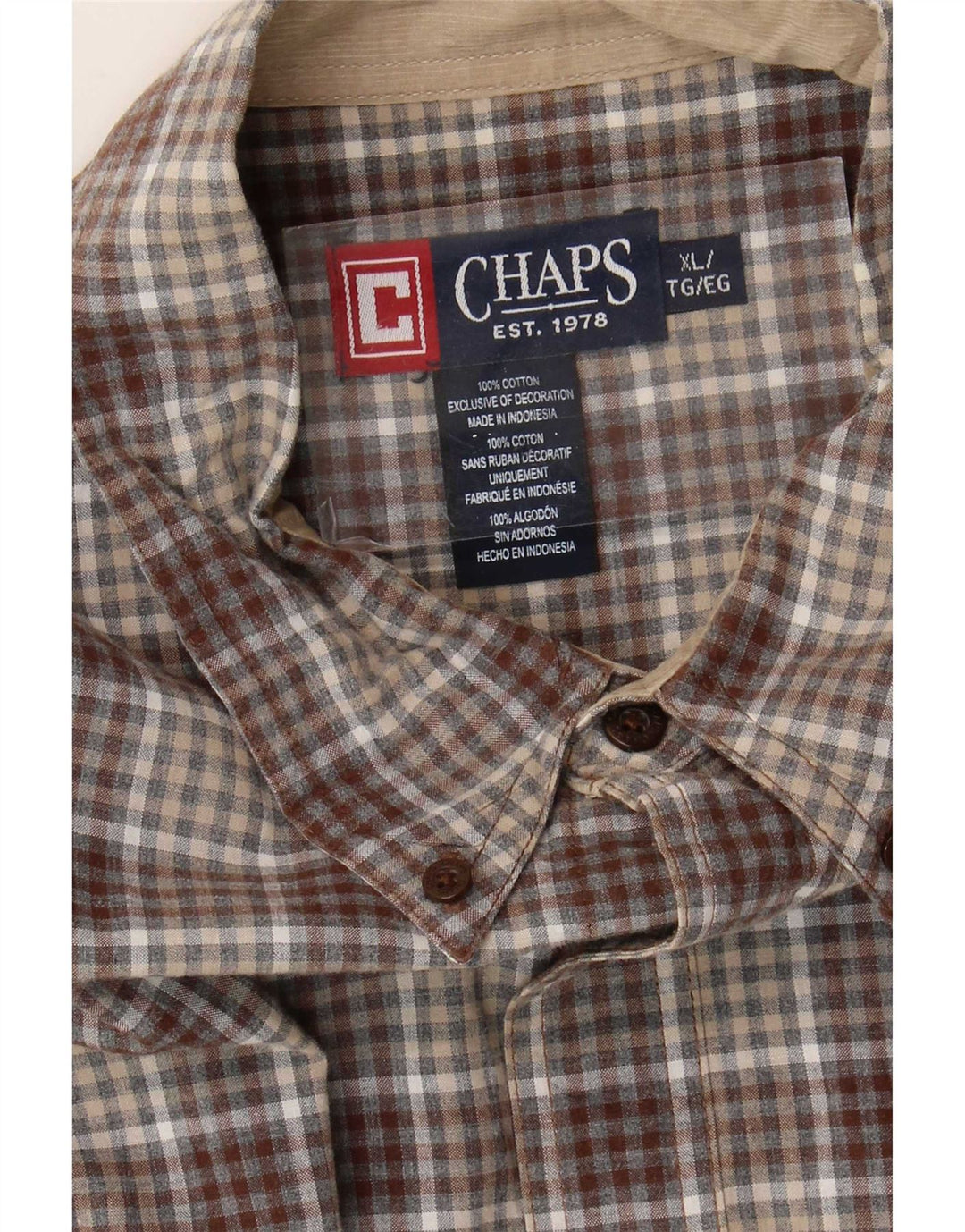 Мужская рубашка Chaps XL из хлопка в коричневую клетку