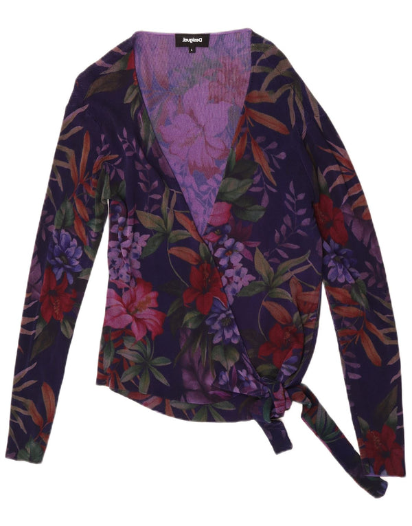 Женский кардиган с запахом Desigual UK 14, большой фиолетовый с цветочным принтом