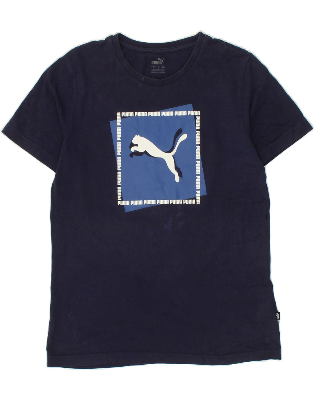 PUMA Mens Graphic T-Shirt Top Small Navy Blue Cotton Vintage Puma and Second-Hand Puma from Messina Hembry 