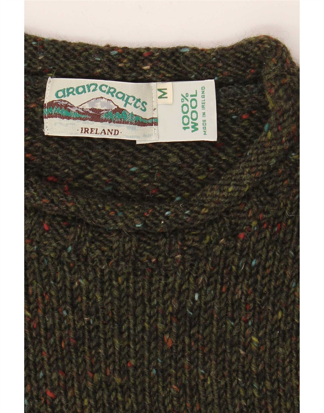 Мужской джемпер с вырезом лодочкой Aran Crafts, шерстяной свитер среднего цвета хаки с крапинками