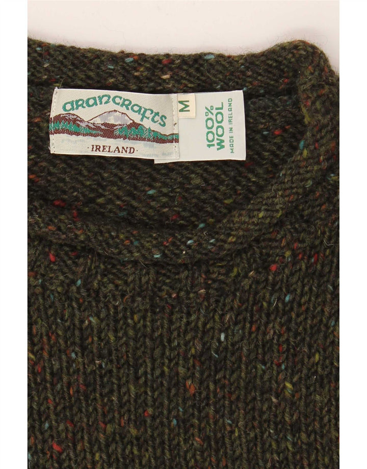 Мужской джемпер с вырезом лодочкой Aran Crafts, шерстяной свитер среднего цвета хаки с крапинками