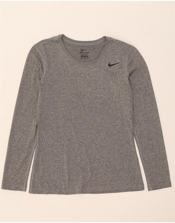 Женский топ NIKE Dri Fit с длинным рукавом UK 10, маленький серый полиэстер с крапинками