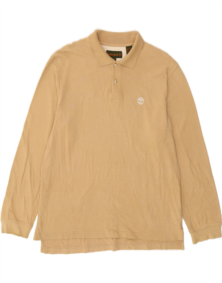 TIMBERLAND Mens Long Sleeve Polo Shirt Medium Beige Cotton Vintage Timberland and Second-Hand Timberland from Messina Hembry 