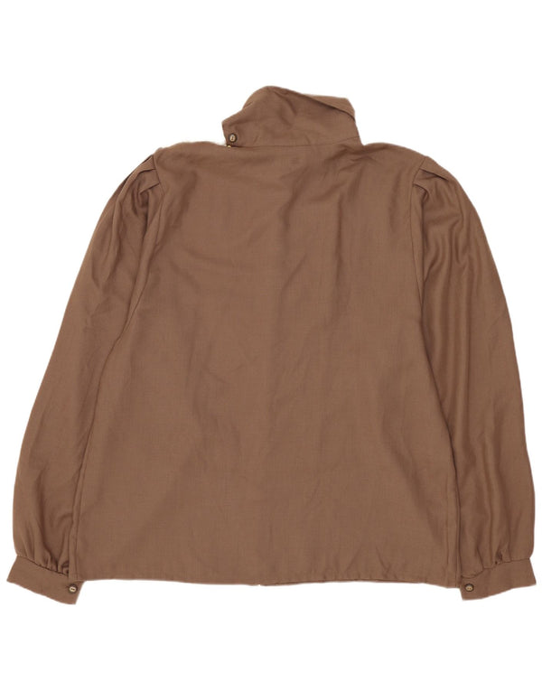 Винтажная женская блузка с длинным рукавом, топ EU 44 XL, коричневый полиэстер с цветными блоками