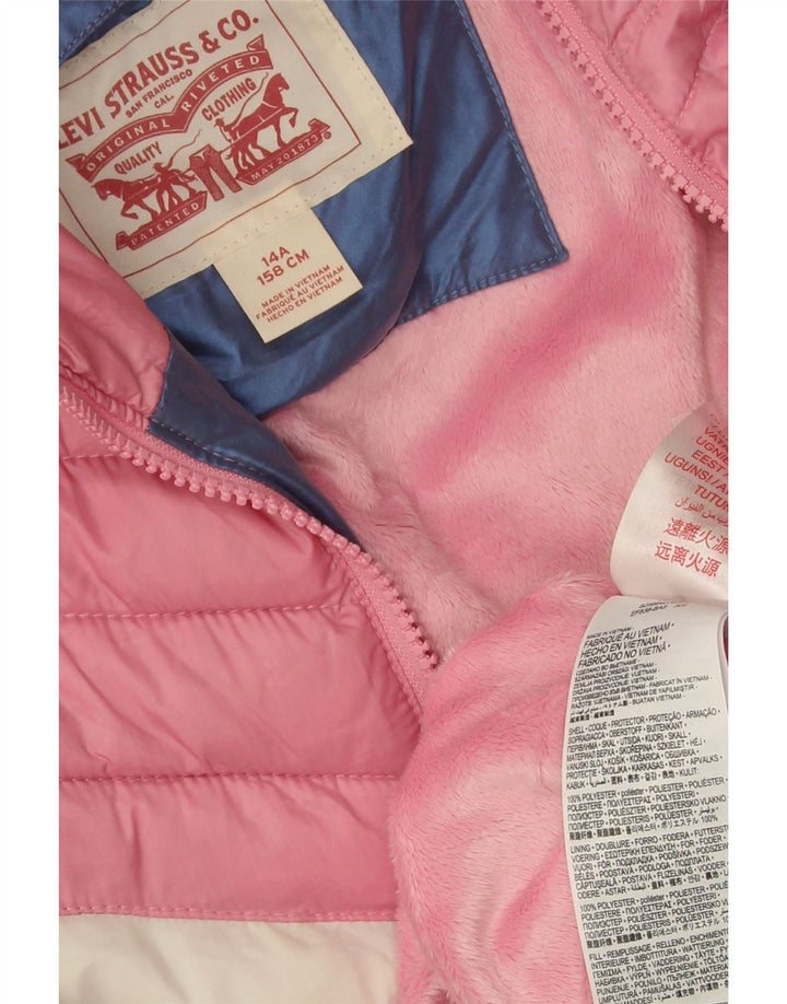 Утепленная куртка Levi's с капюшоном для девочек 13–14 лет, синяя, полиэстер с цветными блоками