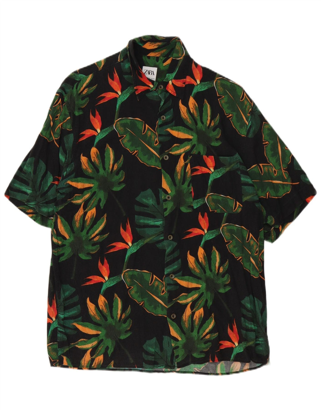 Мужская рубашка с коротким рукавом Zara среднего размера из вискозы с цветочным принтом