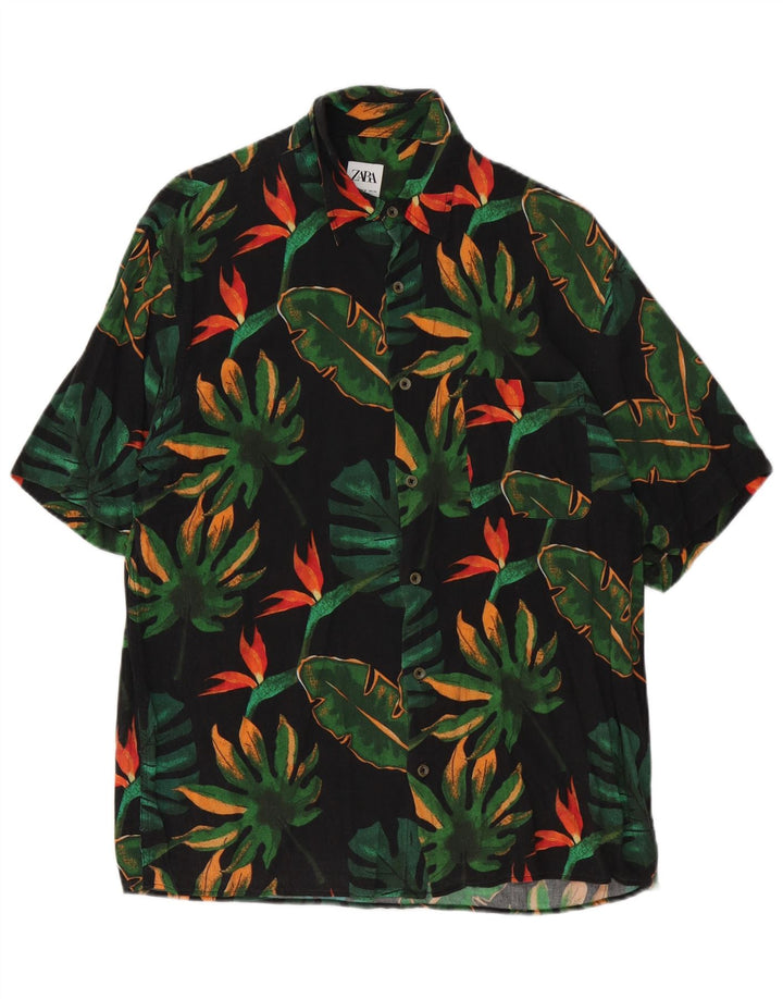 Мужская рубашка с коротким рукавом Zara среднего размера из вискозы с цветочным принтом