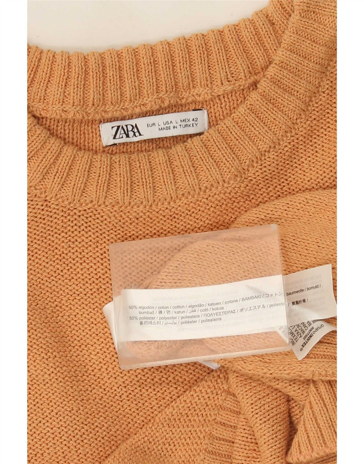 Мужской джемпер с круглым вырезом Zara, большой оранжевый хлопковый свитер