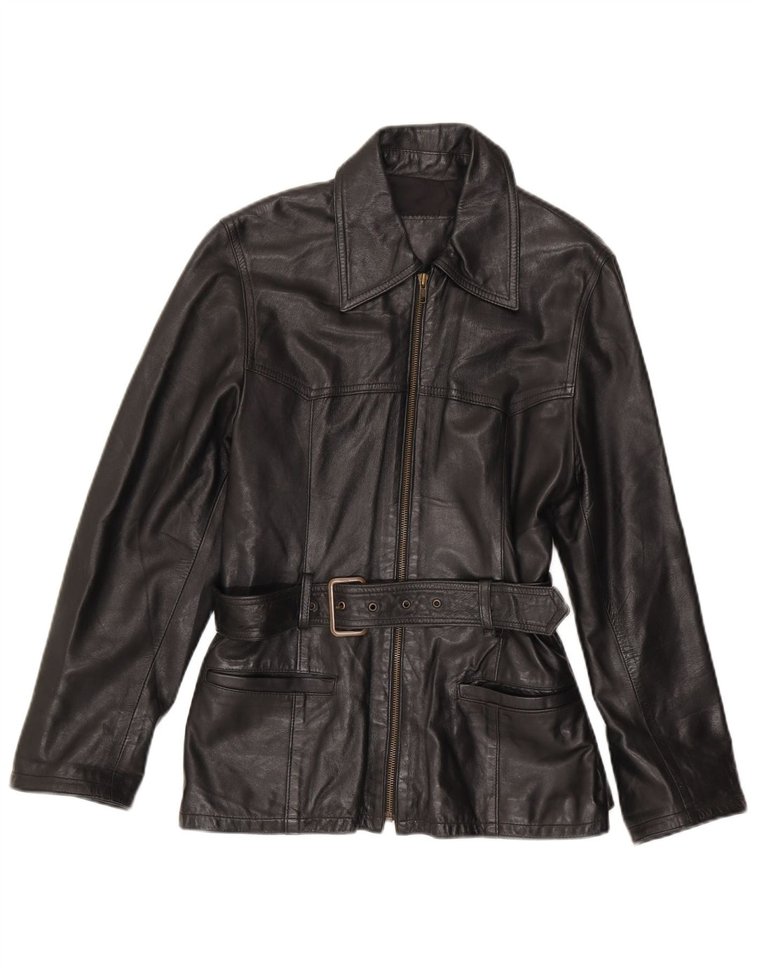 Винтажная женская кожаная куртка IT 44 Medium Black Leather