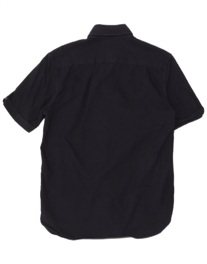 FRED PERRY Мужская рубашка с коротким рукавом, маленькая, темно-синяя, хлопок