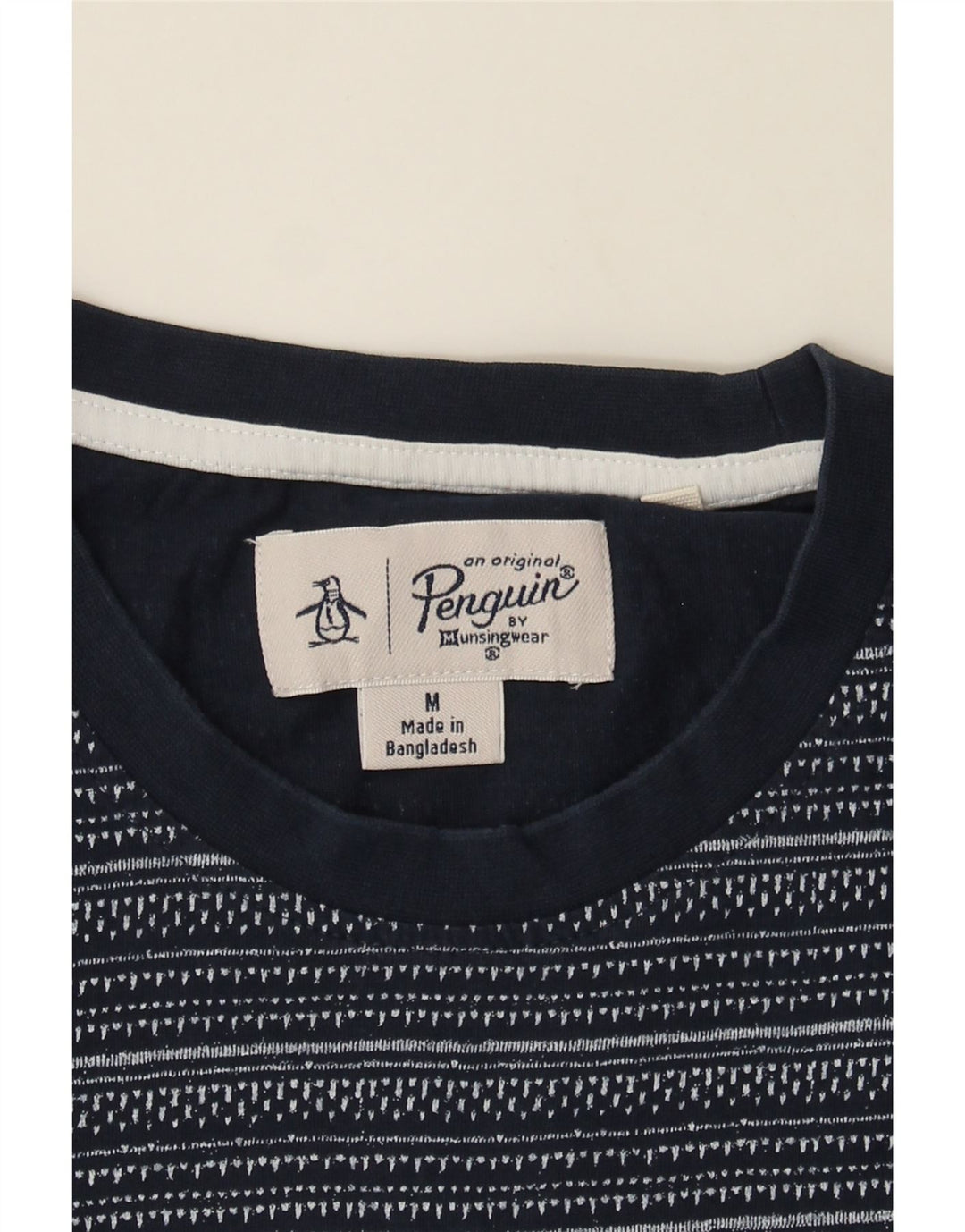 PENGUIN Mens T-Shirt Top Medium Blue Striped Cotton Vintage Penguin and Second-Hand Penguin from Messina Hembry 