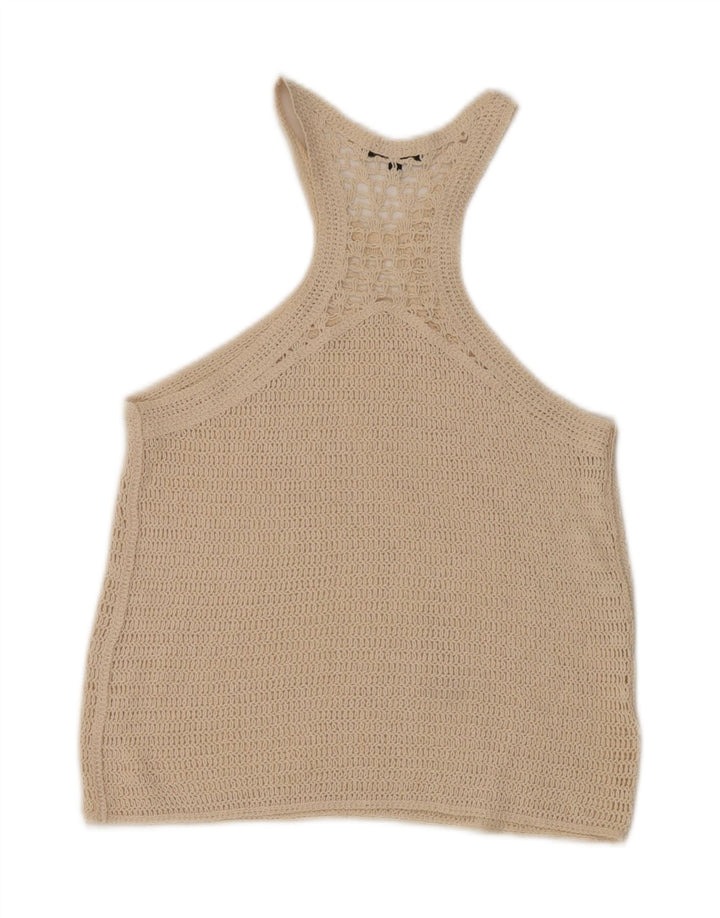 Женский вязаный крючком жилет Massimo Dutti UK 10, маленький бежевый