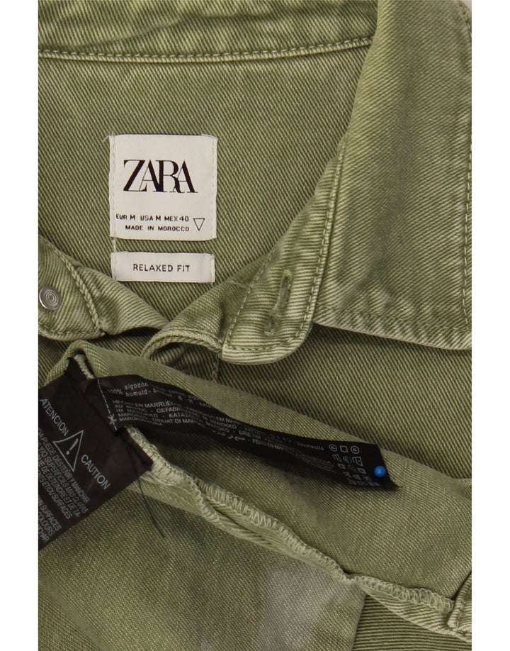 Мужская джинсовая рубашка свободного кроя ZARA, хлопок среднего зеленого цвета