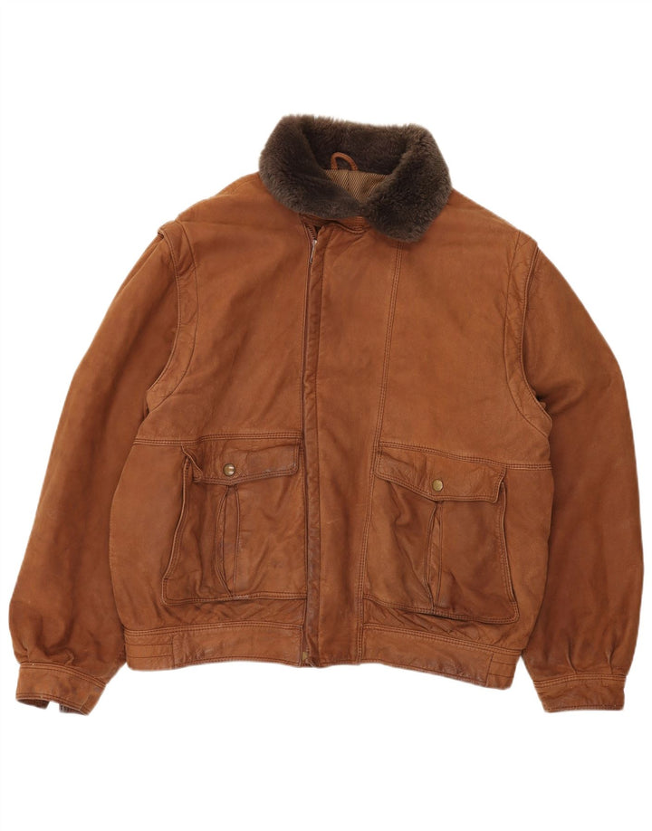 VINTAGE Мужская кожаная куртка IT 52 XL Коричневая с цветными блоками