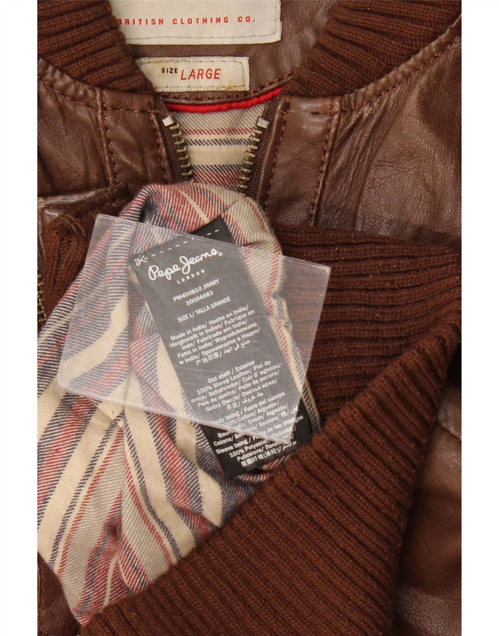 Мужская кожаная куртка PEPE Jeans UK 40, большая коричневая кожа