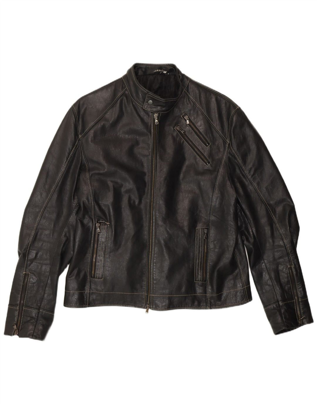 Мужская кожаная куртка-гонщик VINTAGE UK 40, большая черная кожа