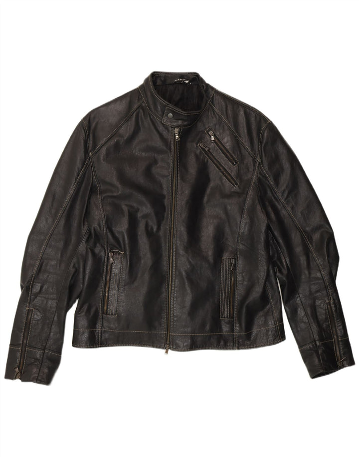 Мужская кожаная куртка-гонщик VINTAGE UK 40, большая черная кожа