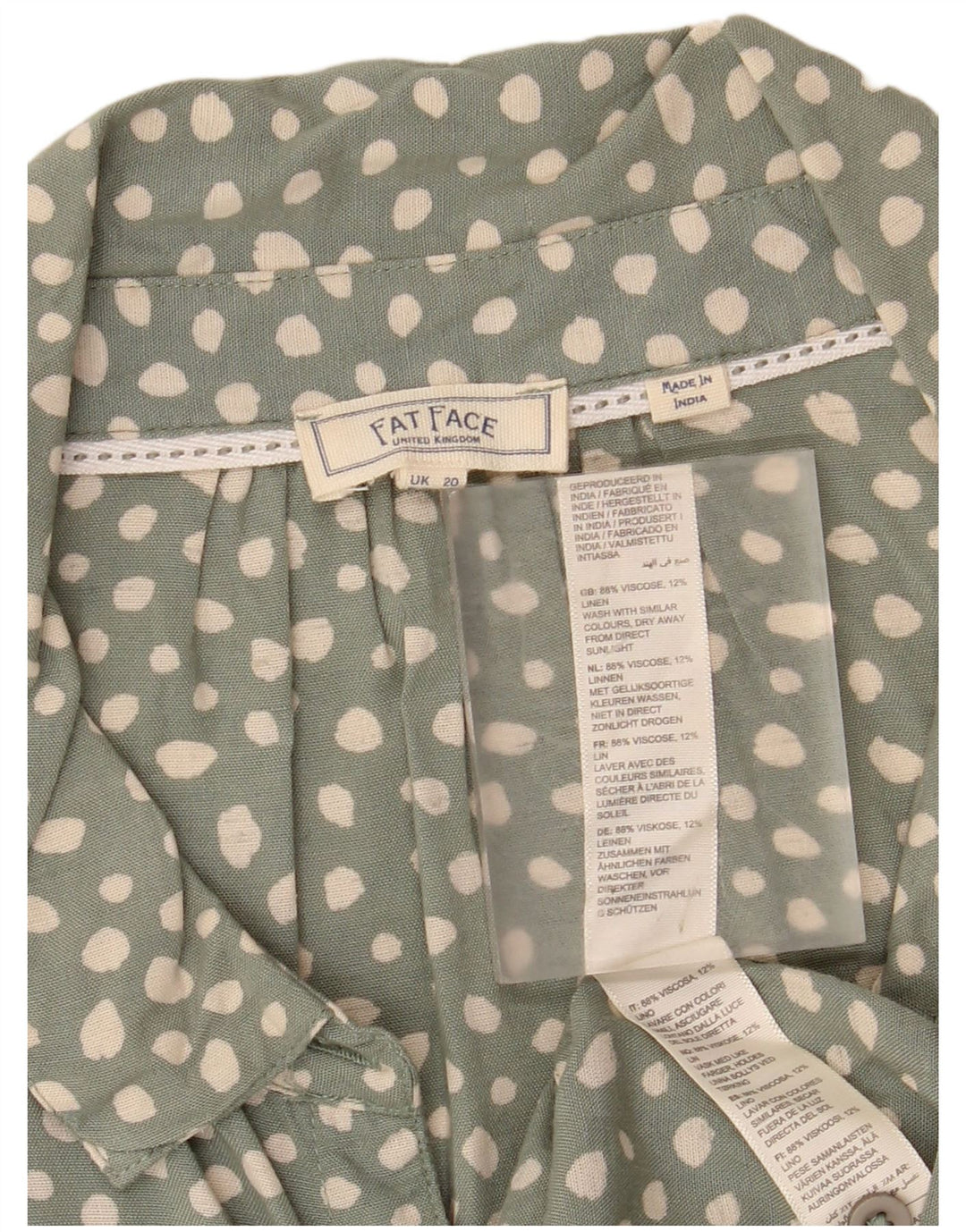 Женская блузка-рубашка с завязками спереди FAT FACE, Великобритания, 20, 2XL, зеленая в крапинку